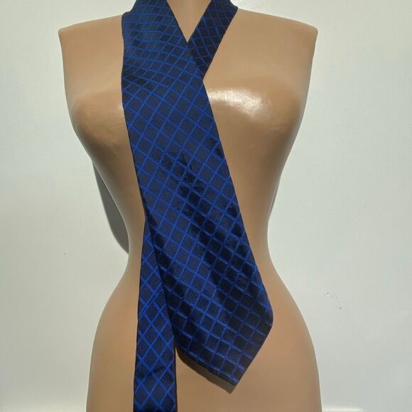Ralph Lauren Men's Blue Made By Hand Diamond Print Neck Tie Purple Label - Picture 1 of 5